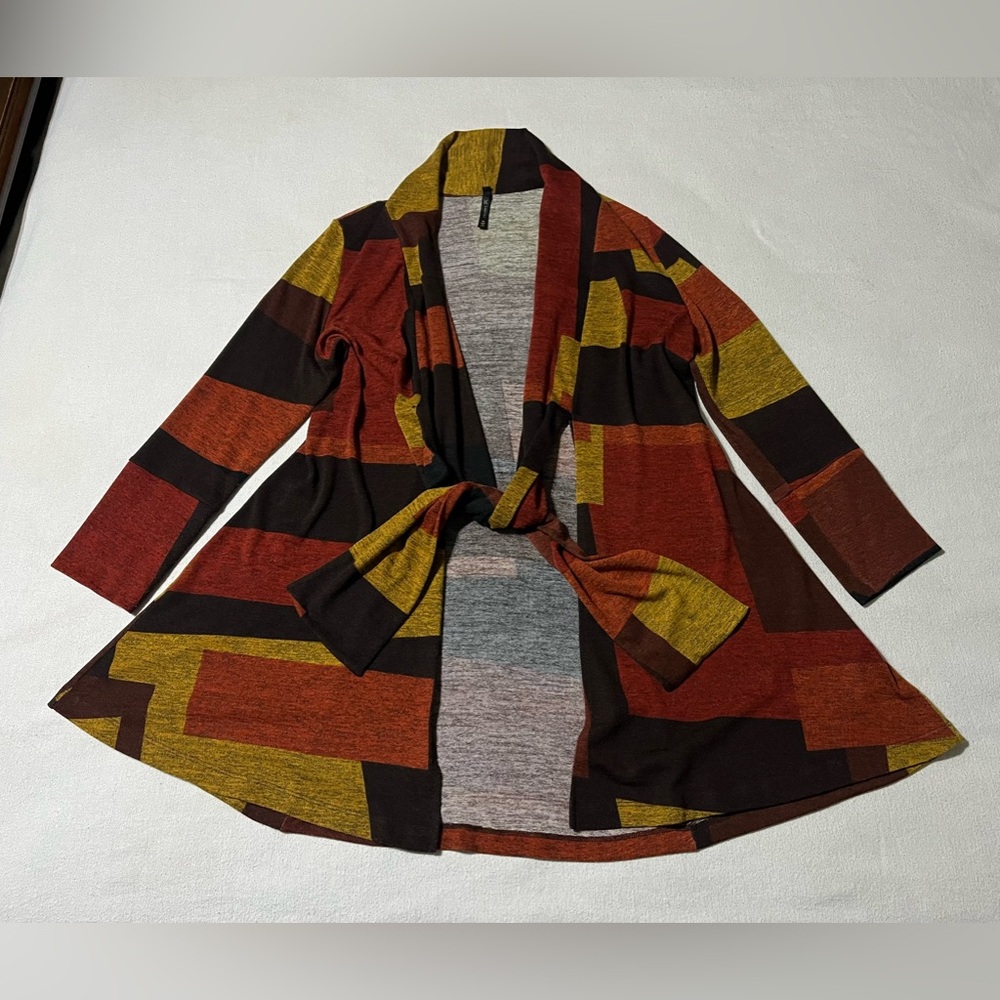 IC‎ By Connie K Tie Front Medium Cardigan Patchwork Colorblock Art To Wear Boho